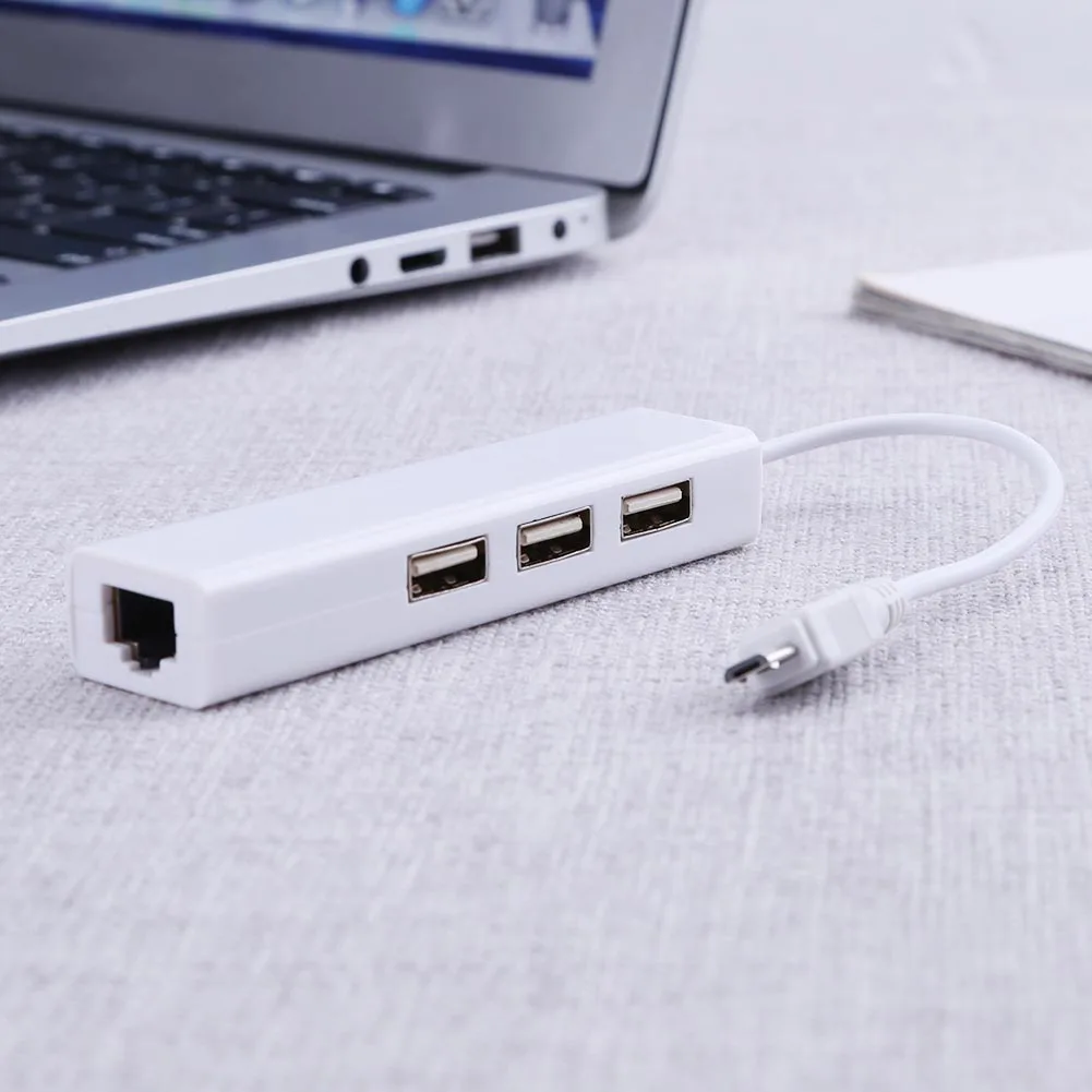 OTG 3 porte USB 2.0 HUB 10/100MB Micro USB a RJ45 scheda di rete adattatore LAN