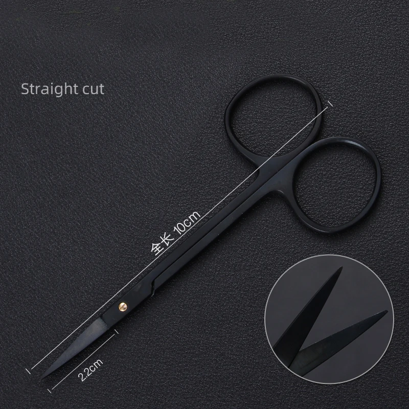 

Porcelain black handle double eyelid scissors beauty plastic tools tungsten carbon stainless steel express cut