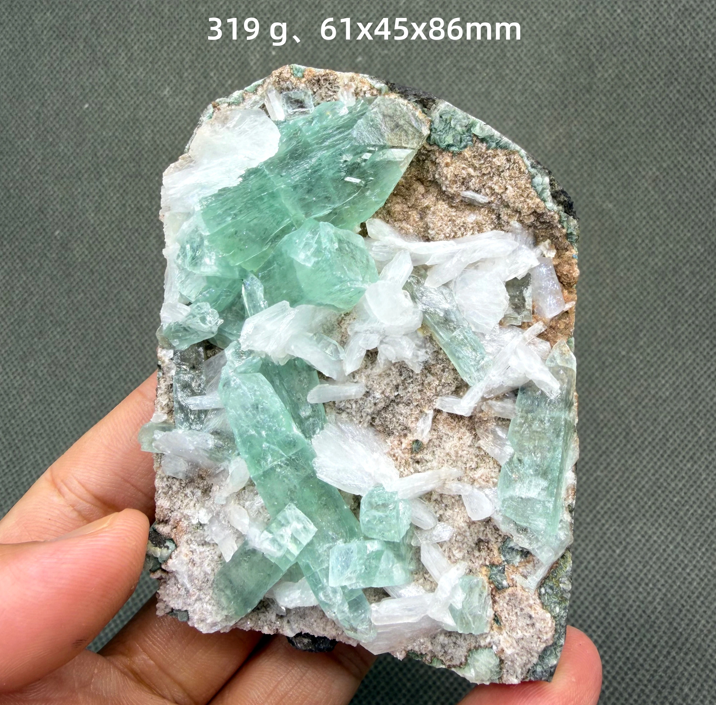319 g Natural Green Apophyllite with Zeolite Specimen from India, Raw Mineral Specimen for Collection Healing Crystal Home Decor