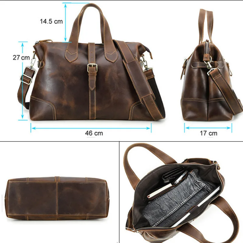 New Fashionable British Style Crazy Horse Large Capacity Buckle Leisure Sports Fitness Men Genuine Leather Travel Bag Briefcase