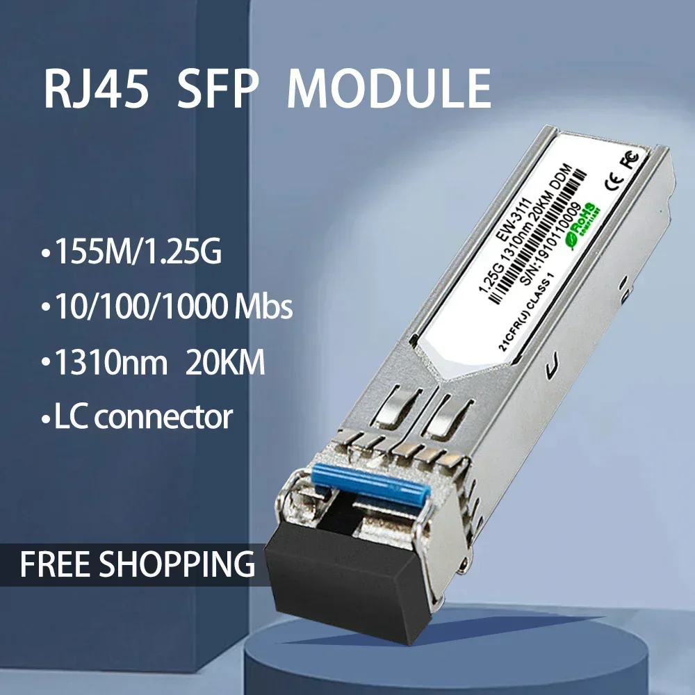 LC Optical Fiber Module, Single 20km, 1310nm, INTEL, Cisco, Mikrotik, Huawei, Extreme Switch, Full Compatible, 1.25G, RJ45