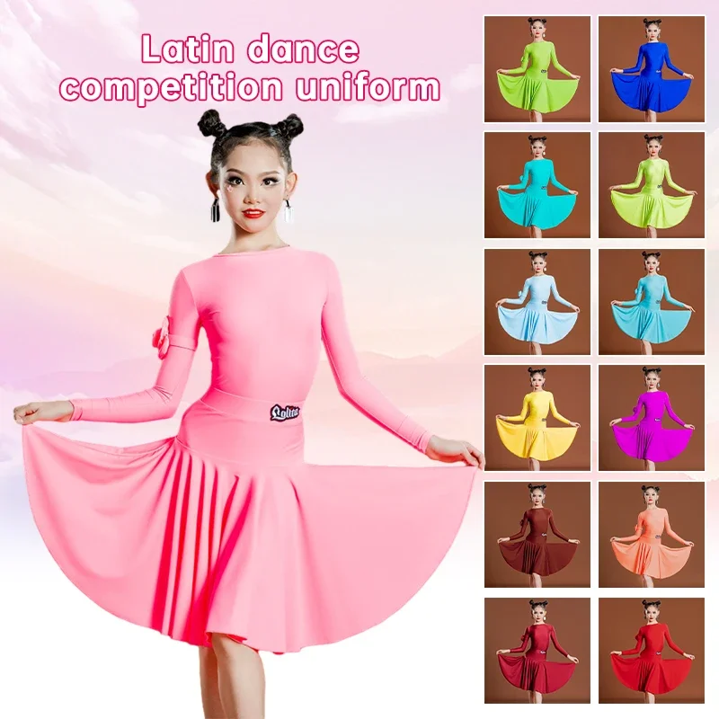 Costume de danse latine pour enfants, robe balançoire de compétition professionnelle pour filles, grande robe de Rh, vêtements de danse pour tango et salsa, robe d'entraînement