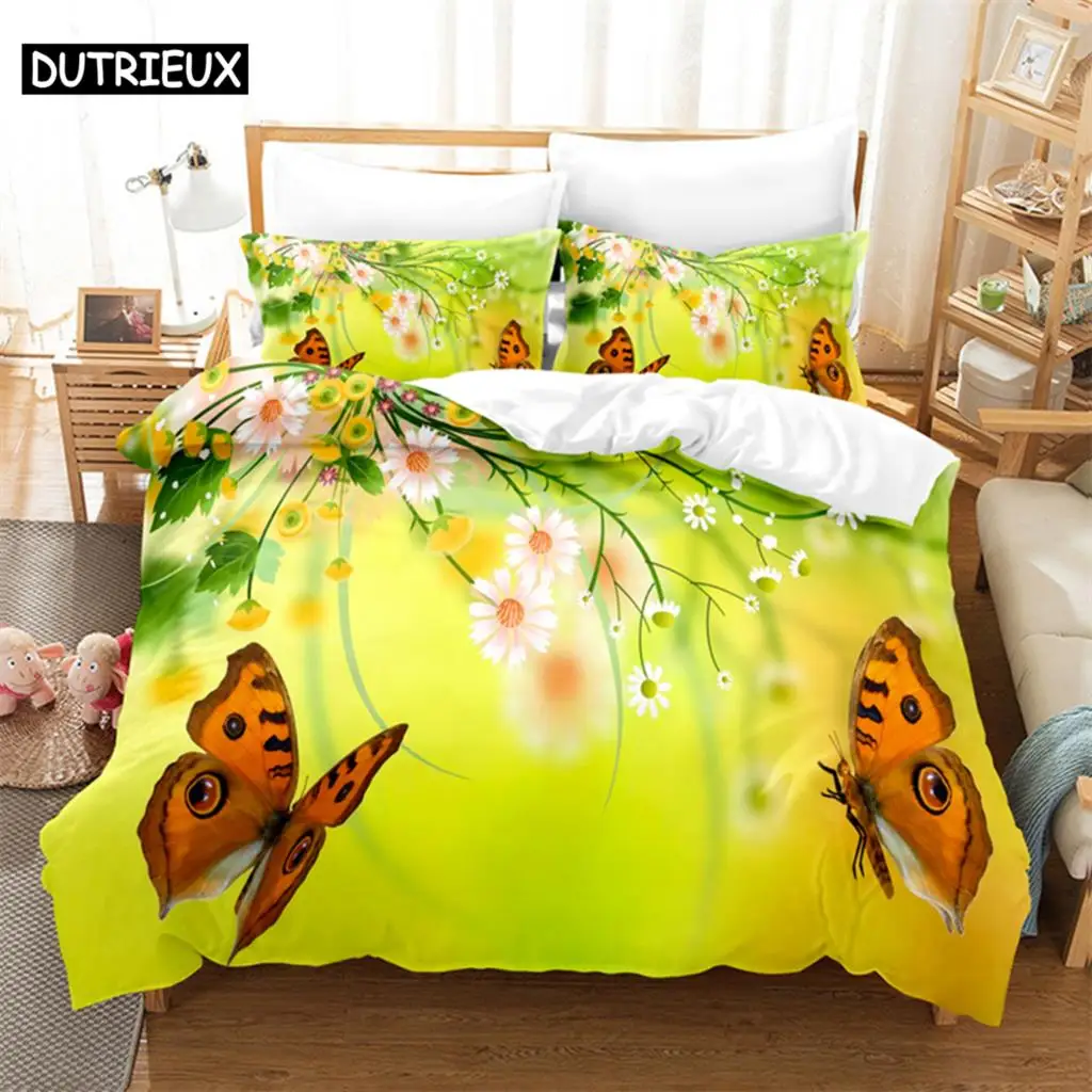 

Butterfly Flower Queen Bedding Set Duvet Cover Kids Bedroom Bed Set Comforter Cover Set King Size Duvet Cover Set Bedding Sets