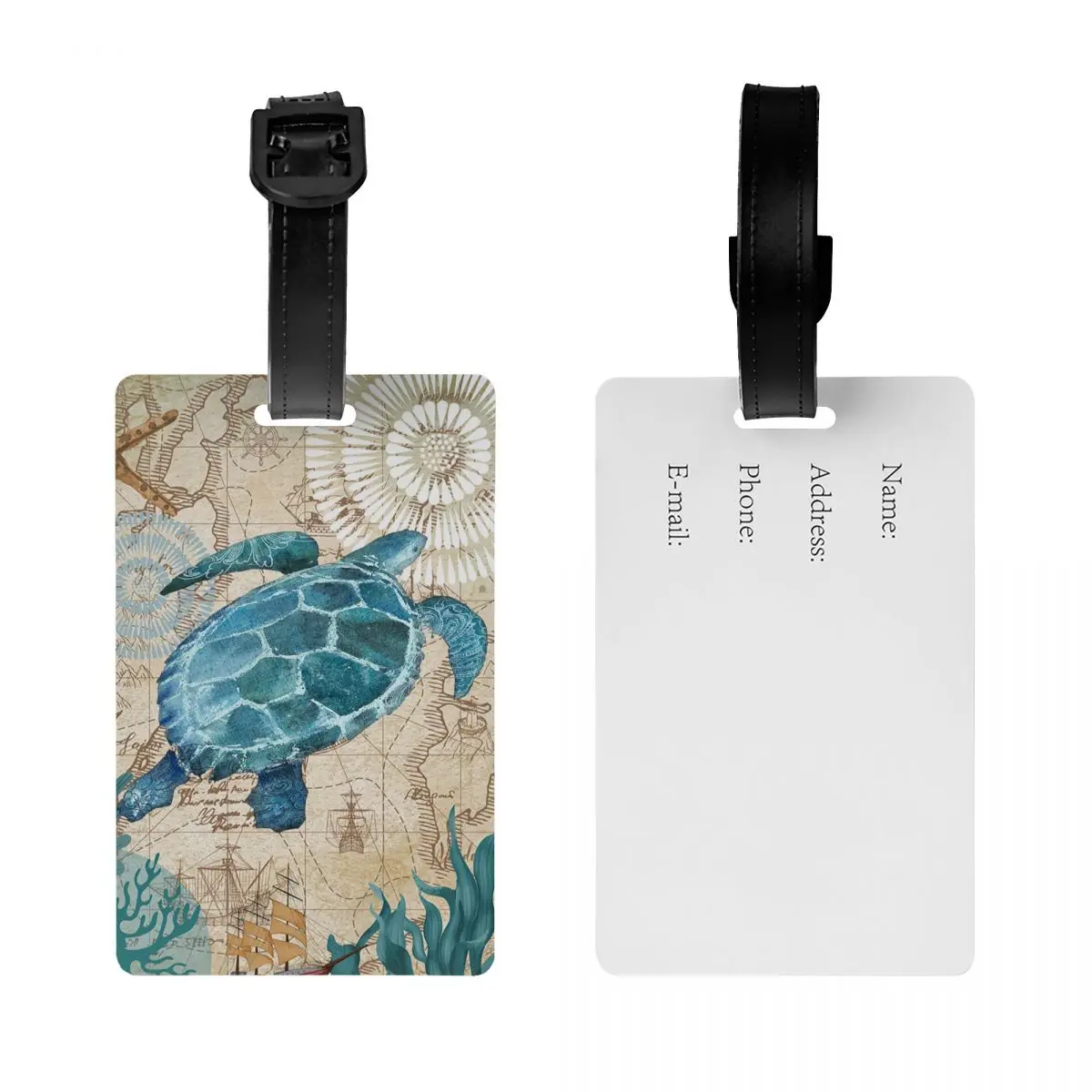 Custom Ocean Sea Turtle Luggage Tag for Travel Suitcase Privacy Cover Name ID Card