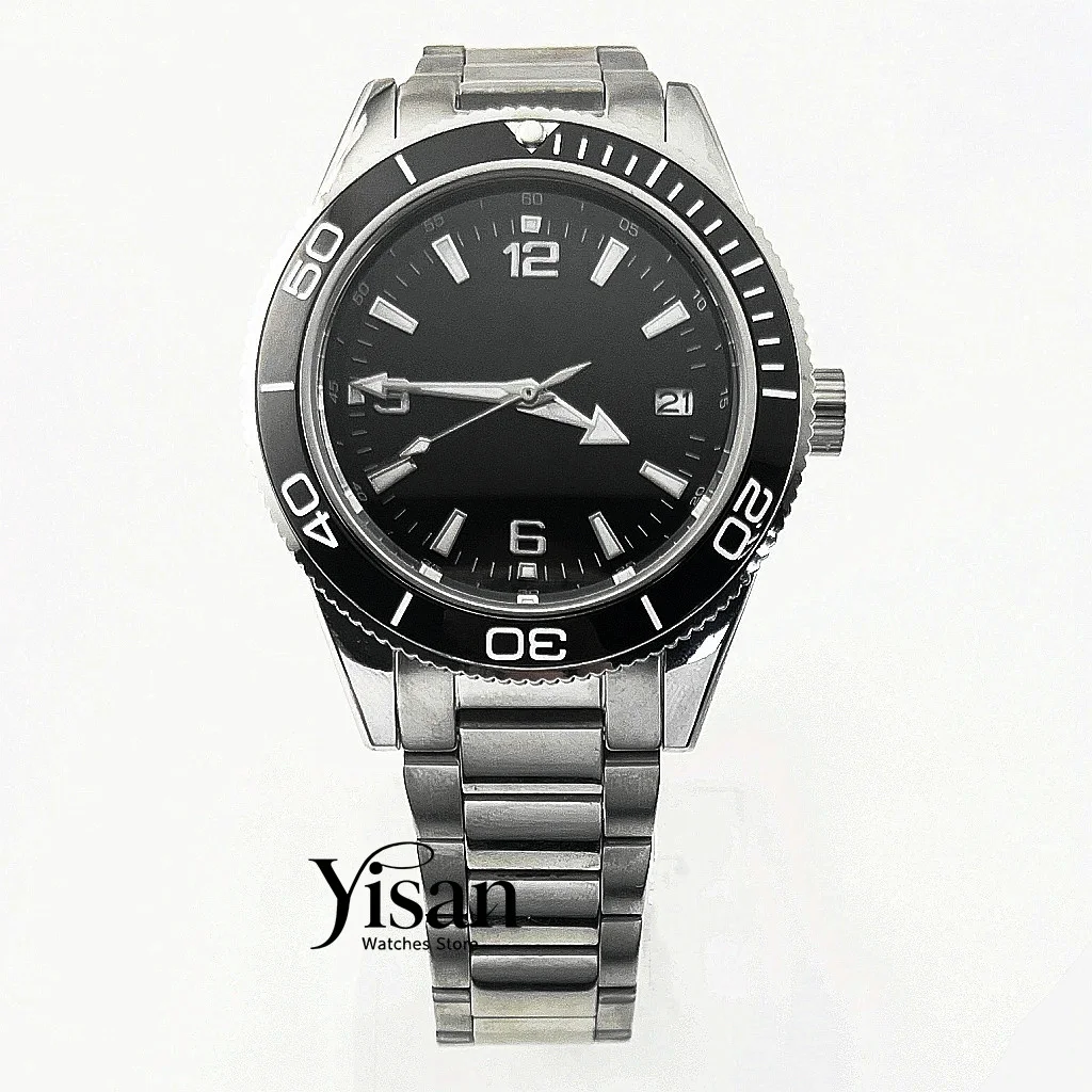 Nuevo Reloj Automático para Hombre NH35 de 41 mm, Caja Plateada, Bisel de Cerámica, Luminoso Verde, Reloj Mecánico de Pulsera con Ventana de Calendario