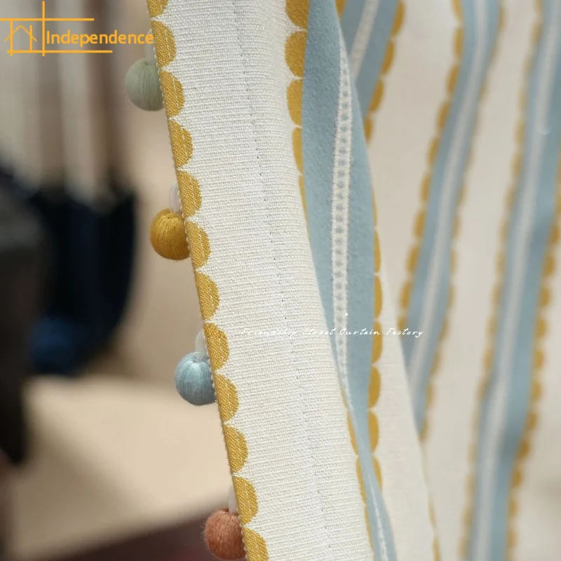New Cream Ginger Scallop Striped Jacquard Chenille Curtains for Living Room Bedroom Partition Curtain Customization