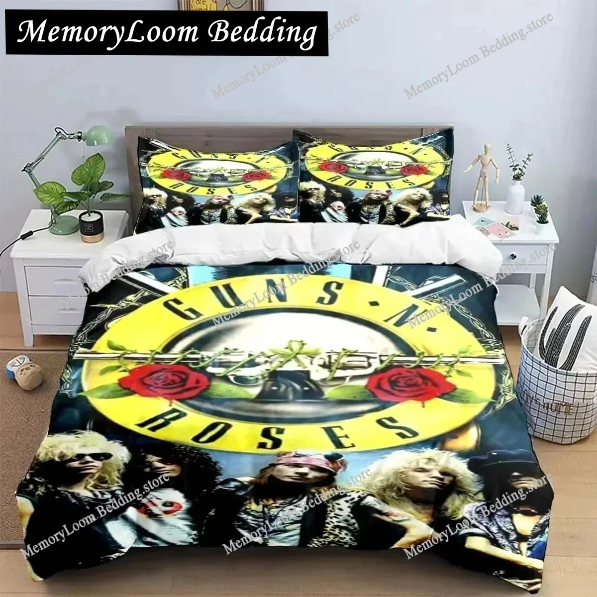 3D Print Guns N Roses GNR Band Retro Bedding Set Boys Girls Twin Queen King Size Duvet Cover Pillowcase Bed Boys Adult
