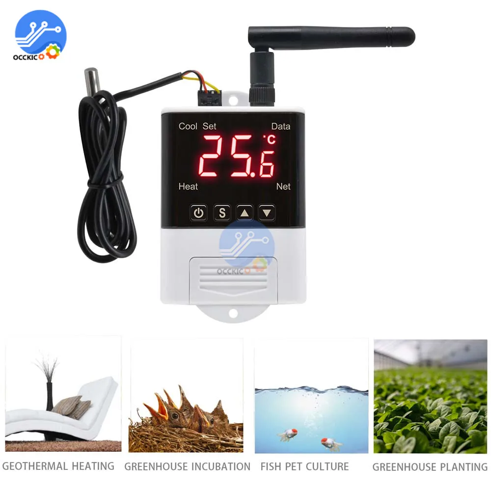 Wireless Wifi Temperature Controller Thermostat AC110-220V DS18B20 NTC Sensor Digital Display APP Control for Smart Home Aquariu