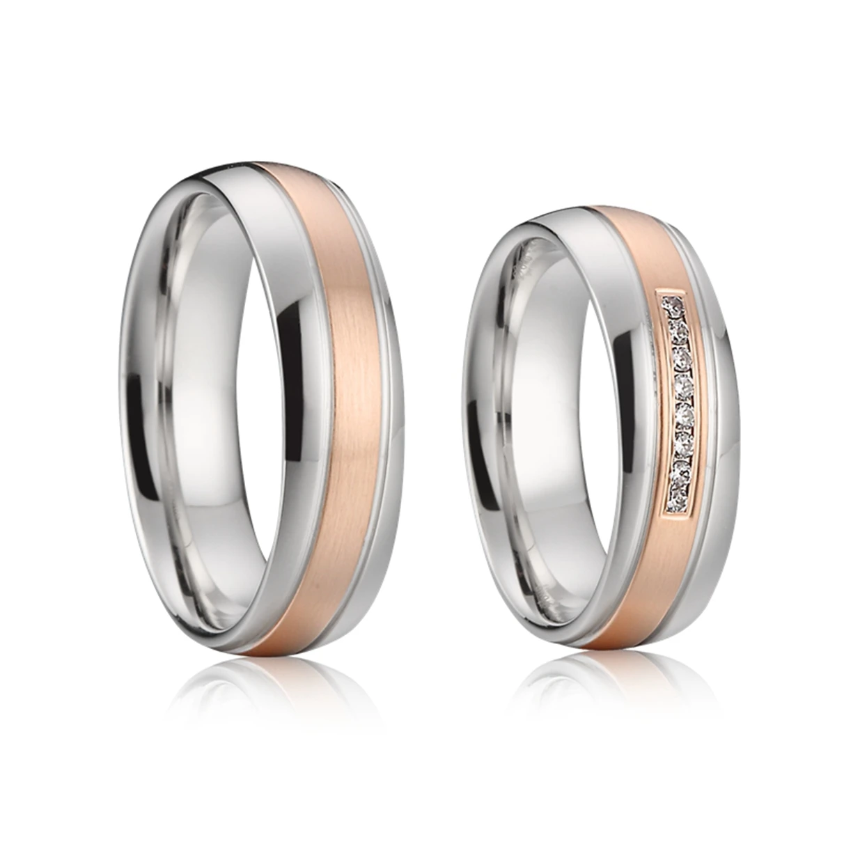 

Satin-brushed Matching Rings 14K Rose Gold Plated Premium Custom-Tailored 925 Sterling Silver Ring Wedding Bands for Men and Wom