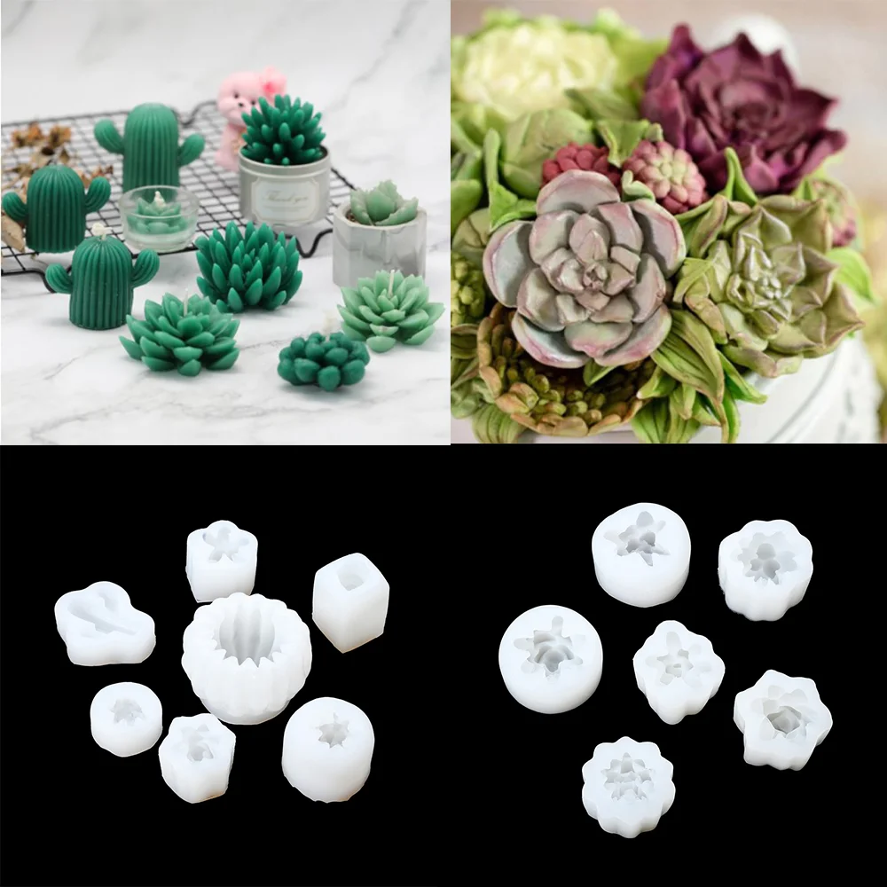 14 Styles 1Pcs Succulent Wax Candle Silicone Mould Cactus DIY Resin Cupcake Epoxy Gypsum Clay Soap Craft Manufacturing Mould