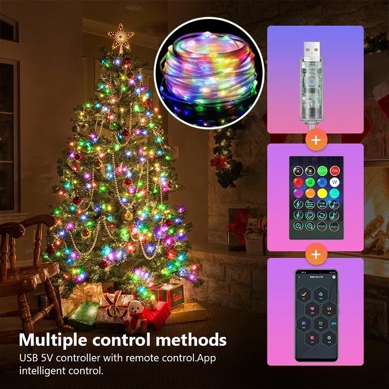 Luces de Navidad inteligentes WS2812B RGBIC, tira de luces LED direccionable con Bluetooth, guirnalda de decoración para fiesta en casa y boda, 2-30M