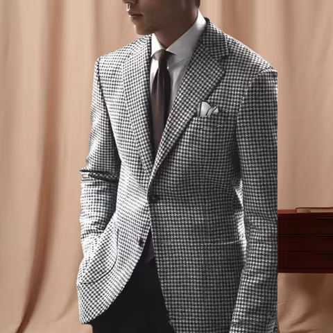 Men's Houndstooth Grid Plaid Check Tuxedo Dogstooth Suit Business Dress Slim Fit Men Blazers Jacket Coat Party Wedding Christmas