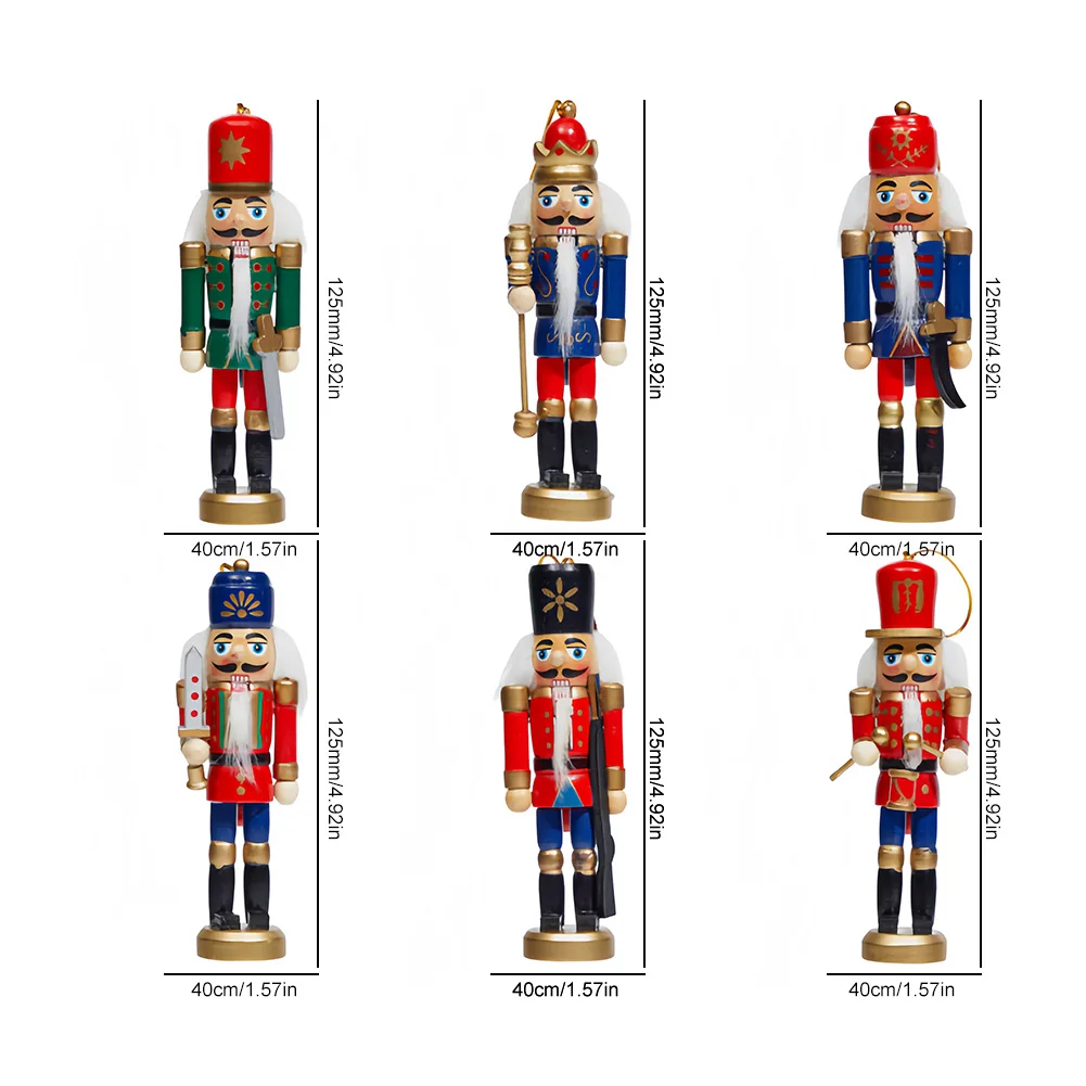 6 Pcs Christmas Nutcracker Ornament Puppet Soldier Party Decor Nutcracker Puppet Ornament Wooden Nutcrackers Hanging Decoration