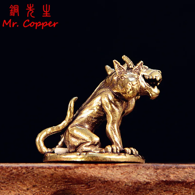 Three Headed Dog Miniatures Figurines Brass Mythology Animal Small Statue Desktop Ornaments Home Decorations Crafts Accessories
