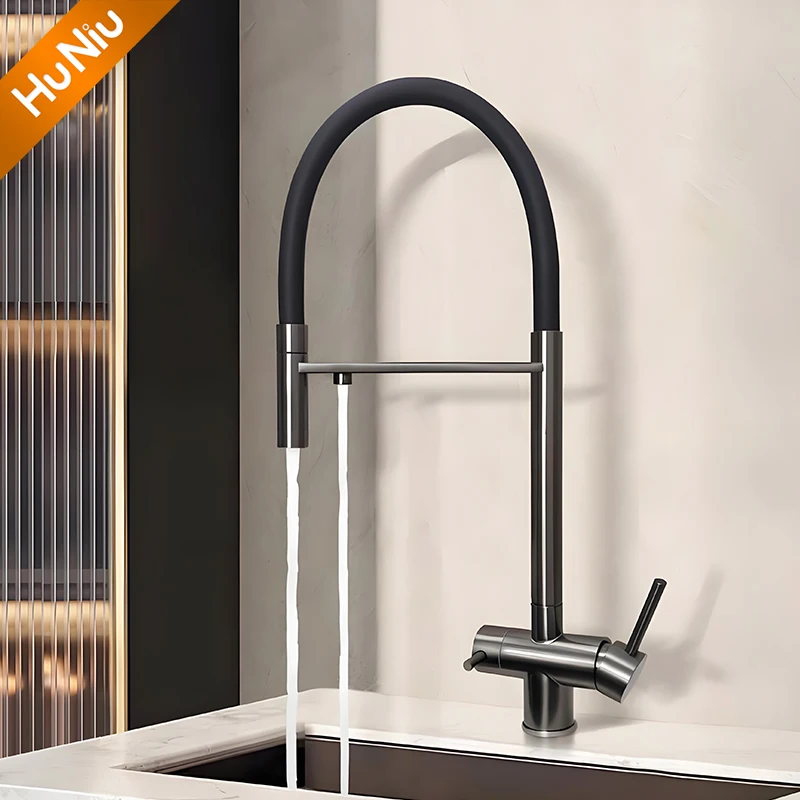 Filter Water Kitchen Faucet Sink Faucets Rubber Pull Down Stream Sprayer Taps Stainless Steel Rotatable Kitchen Mixer Water Tap