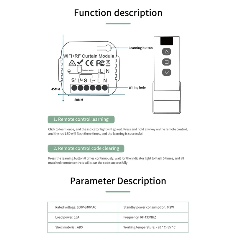 M13K-Tuya Sakelar Tirai Pintar Wifi 433Mhz Modul Kontrol Tirai Rana Rol dengan Remote RF untuk Rana Rol Listrik