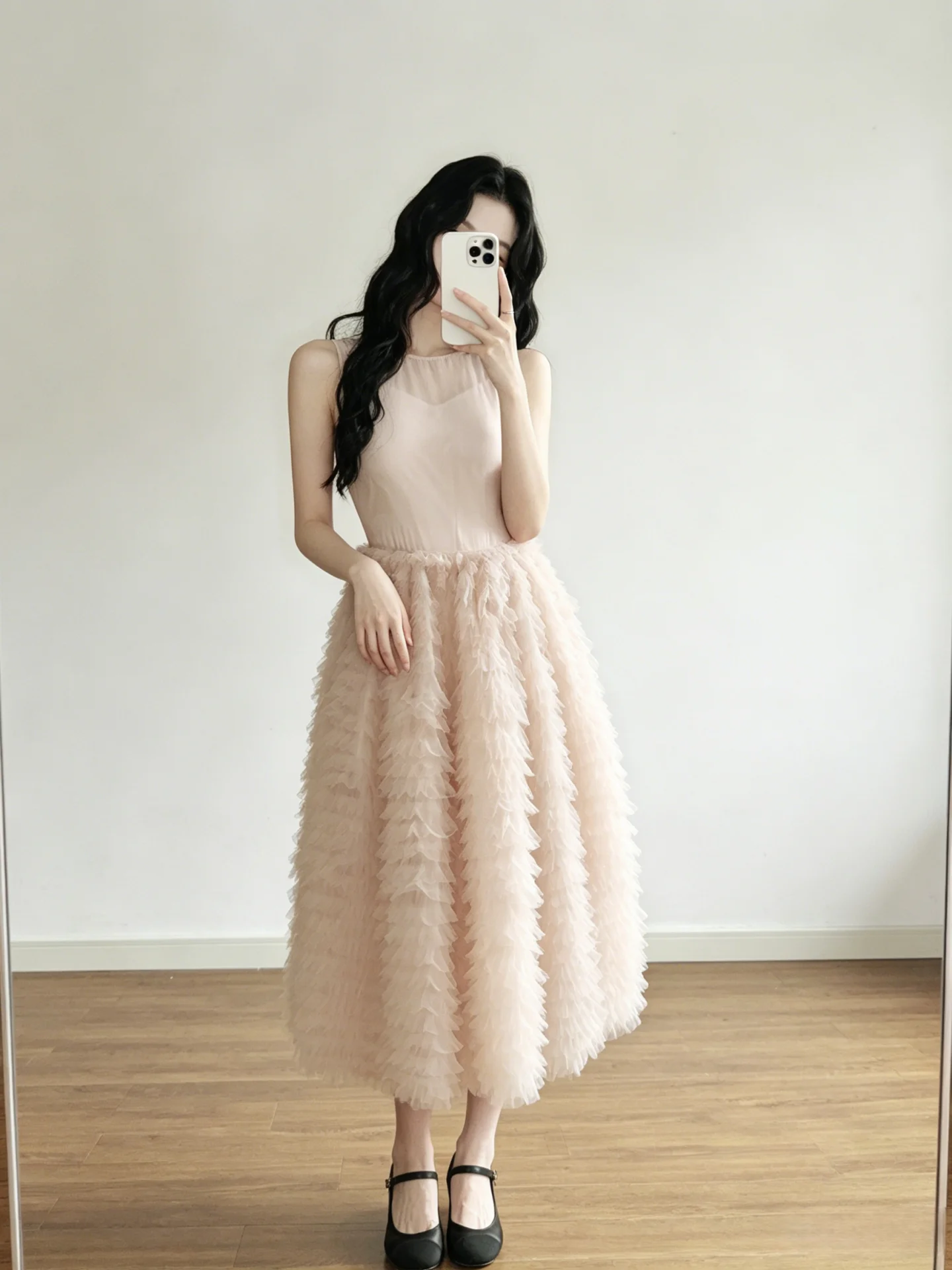 Ballet Style round Neck Mesh Skirt Dress Women Summer Soft Wind Two Piece Set Cake Skirt Fluffy Gown Breathable Casual Dress
