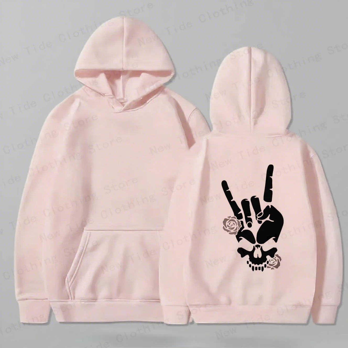 سترة بغطاء رأس قطنية للرجال لخريف وشتاء تتميز بتصميم جمجمة وورود وصخري لليد الباردة - نمط الطقس الباردة