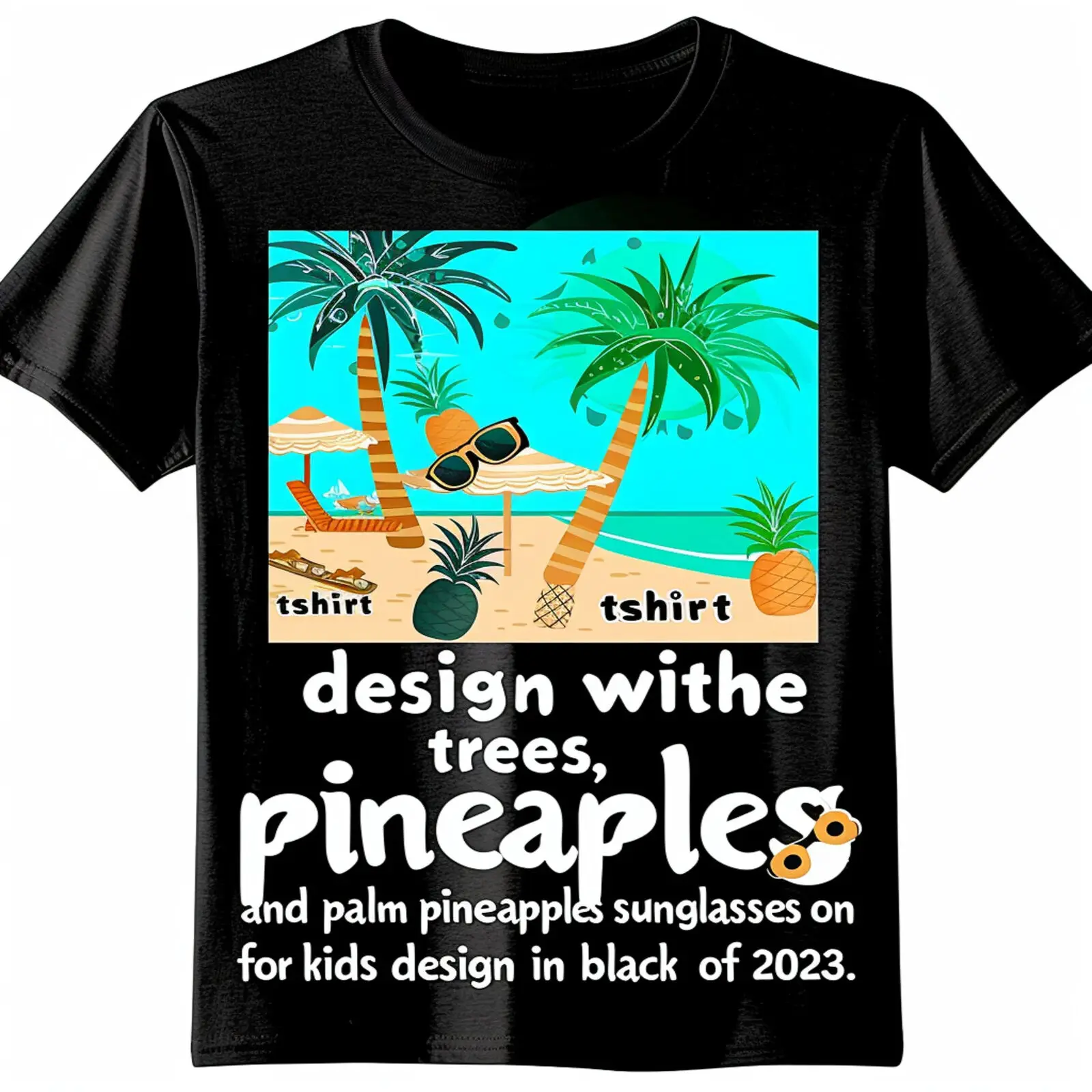 Family Vacation 2023 Black T Shirt with Palm Trees Pineapples Sunglasses Beach