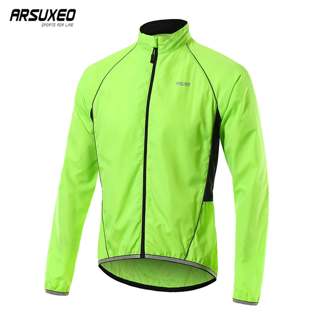 ARSUXEO Men Cycg Jacket Windproof Waterproof Bike Jerseys MTB Clothing Running Windbreaker Thin Bicycle Wind Coat Reflective