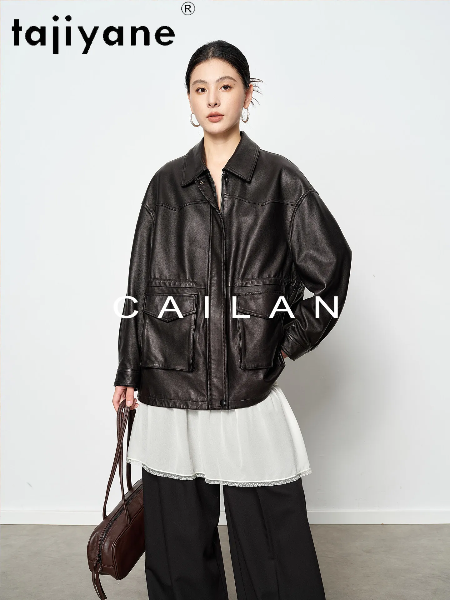 TAJIYANE Schafsleder-Jacke für Damen Mittellange Stilvolle Echtleder-Jacken Neu in Oberbekleidung 2026 Herbstkleidung дубленка