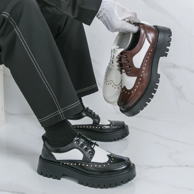 

Men's color blocked leather shoes gentleman's casual style Party Business Office Outdoor street 38-46 lace-up shoes Hot selling