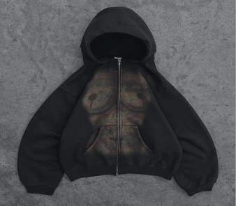 

Men and women casual versatile classic fashion niche design jacket street fashion retro sexy printed black classic zipper hoodie