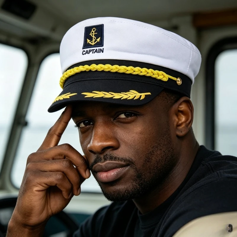 White Sailor Hat Round Boat Rolled Edge Captain's Hat Crew Hat Suitable for Halloween Sailing Costume Props