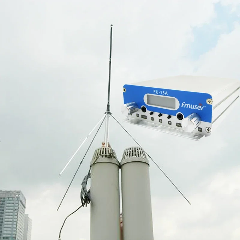 Transmisor de FM FMUSER FU-15A + Antena GP100 para Iglesia, Servicios Religiosos en Auto, Servicios Dominicales