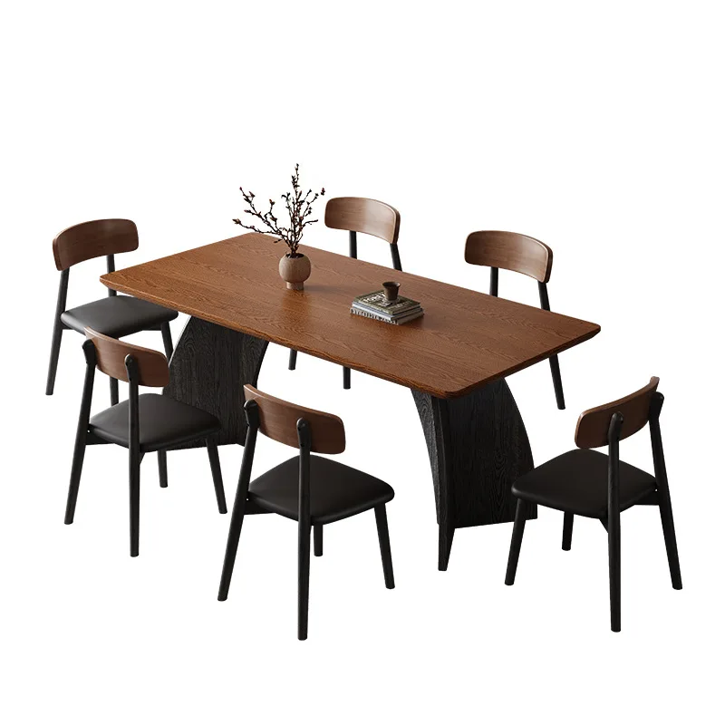 French solid wood dining table and chairs, one table and four chairs, small family apartment, American retro rectangular