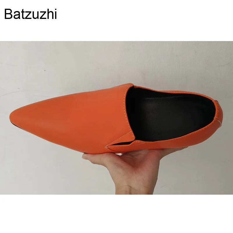 Batzuzhi Bright Color Orange Men Leather Dress Shoes Fashion Handmade Men's Shoes Pointed Toe Party and Wedding Shoes Male!