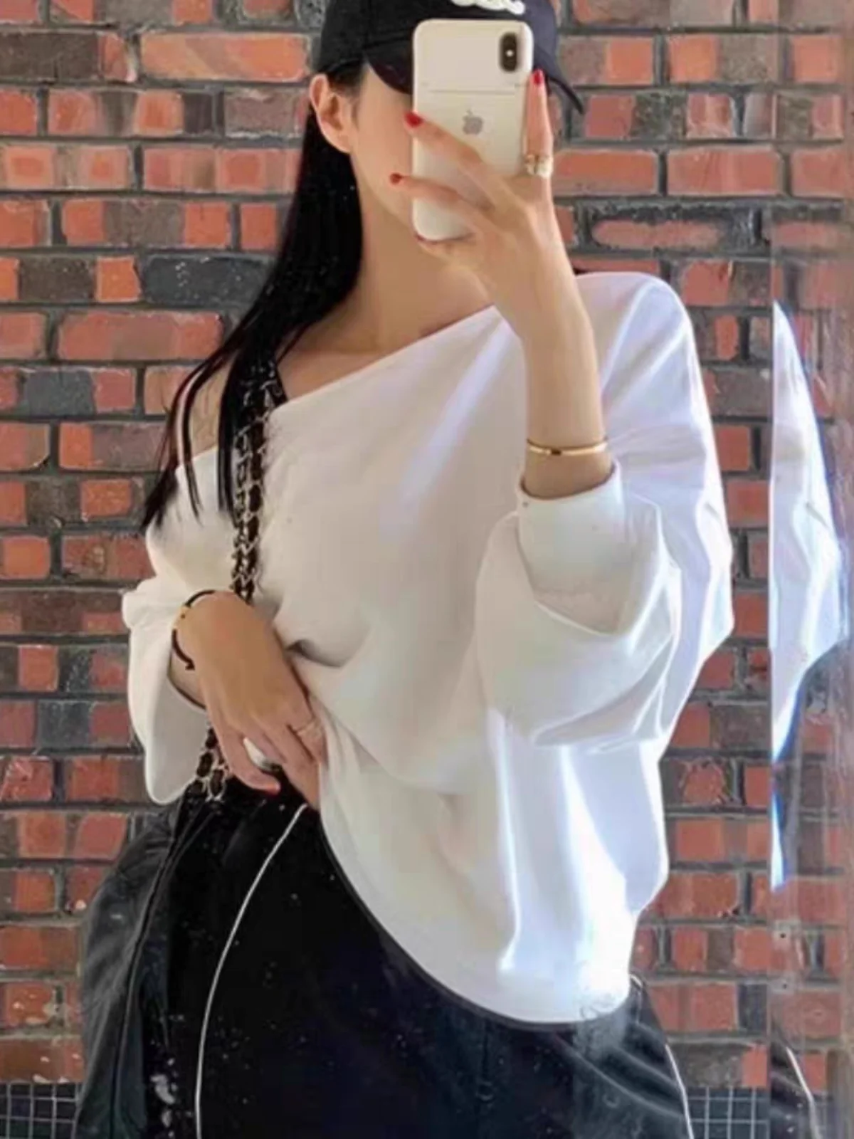 Felpa monospalla da donna allentata Autunno Faion Coreano Sle Capispalla casual ort Sve Long Ne Design Colore puro