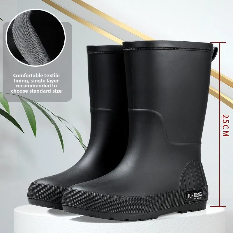 

New Mid-Calf Thickened Outdoor Rain Boots Women's Fashionable Durable Waterproof Anti-Slip Cotton Lined Spring Summer Rain Shoes