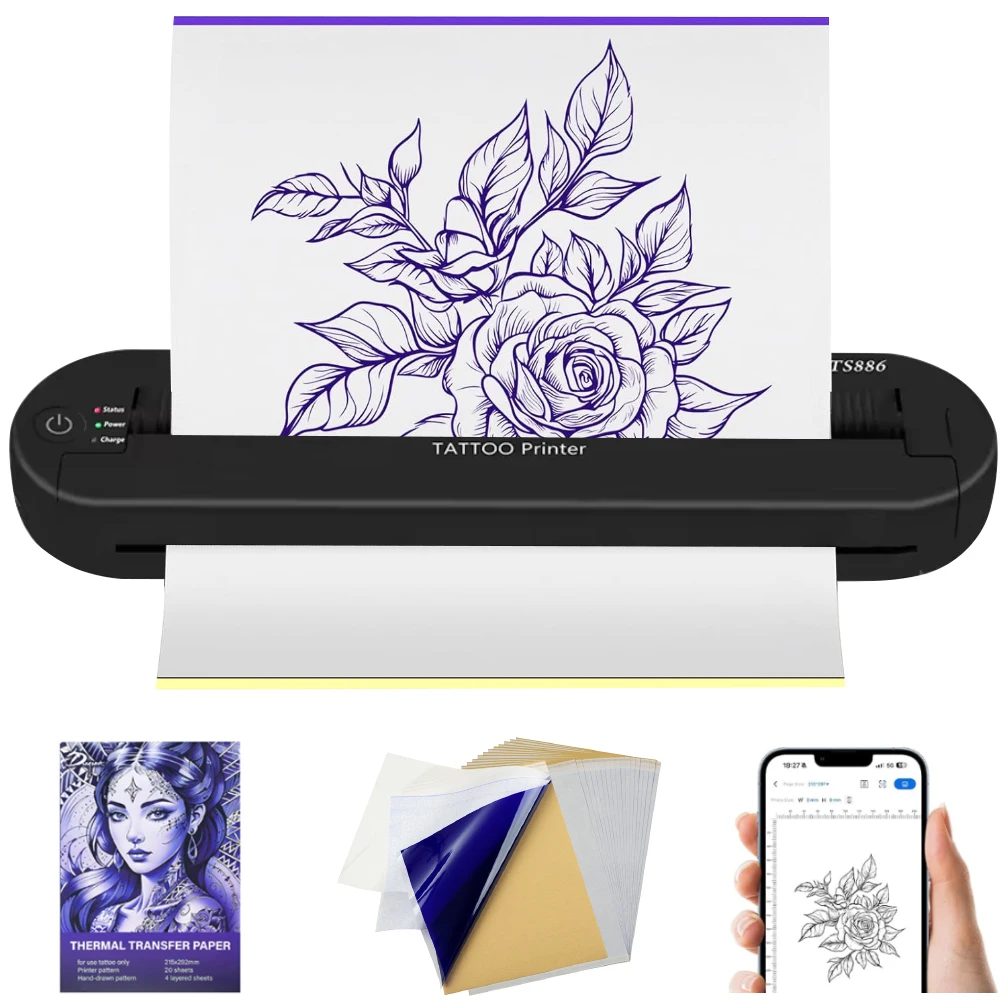 

Tattoo Stencil Printer 203DPI Wireless Thermal Tattoo Printer Tattoo Printers Compatible with Phone & PC for Tattoo Artists