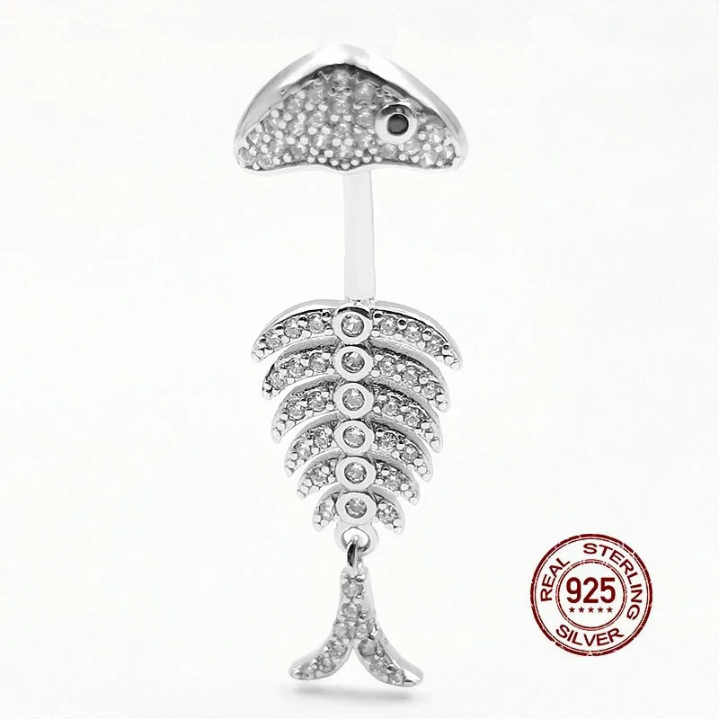 2023 New Fishbone Belly Button Rings 925 Sterling Silver Navel Piercing for Women Sexy Zircon Belly Piercing Body Jewelry