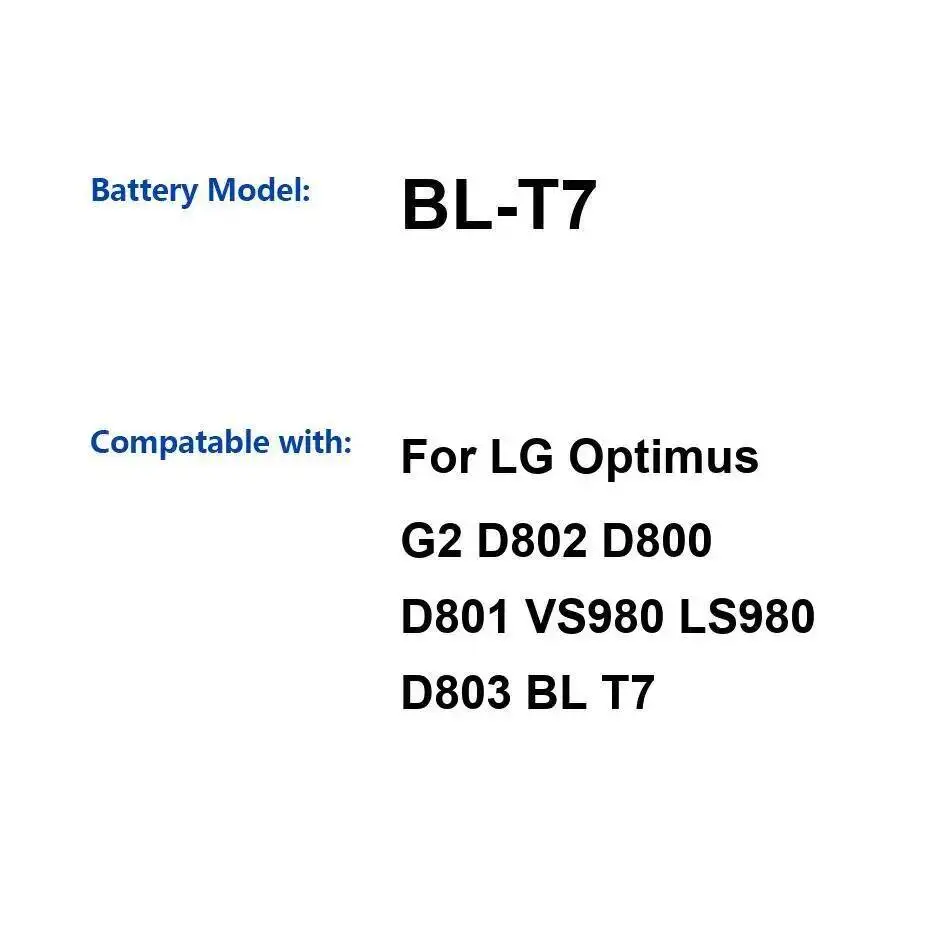 

Для LG Optimus G2 D802 D800 D801 VS980 LS980 D803 Премиум-сменный долговечный аккумулятор для мобильного телефона BL-T7 3000 мАч