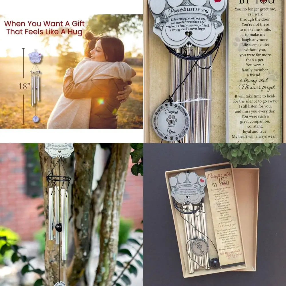 

Pet Memorial Wind Chime - 18" Metal Casted Pawprint Wind Chime - A Beautiful Remembrance Gift for a Grieving Pet Owner - Include