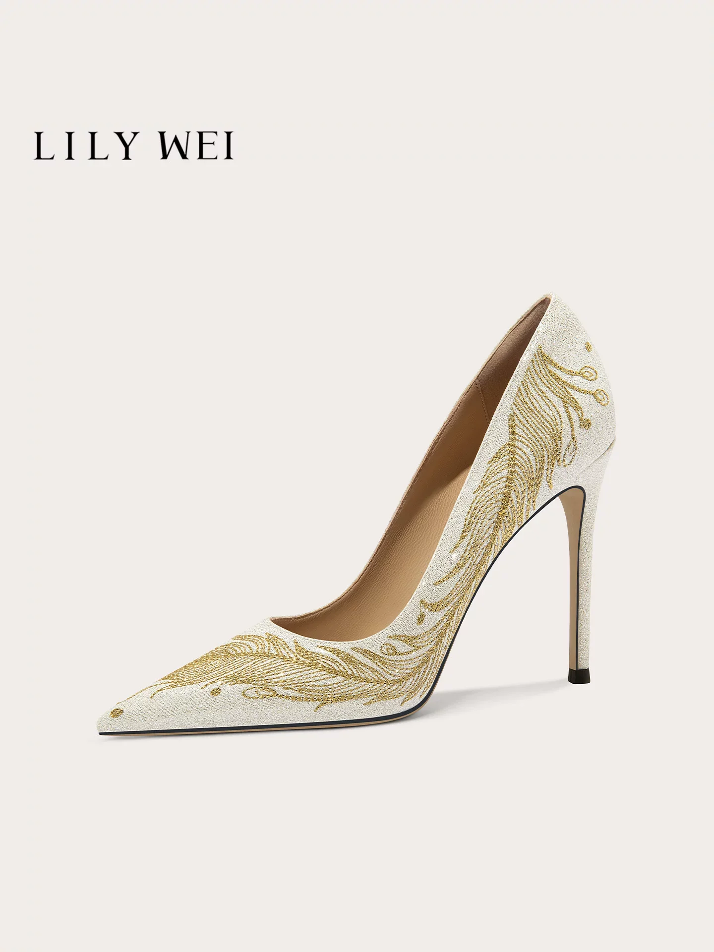 Spring new pointed shallow mouth sequin embroidered wedding shoes banquet big size small size slim heel high-heeled women's shoe