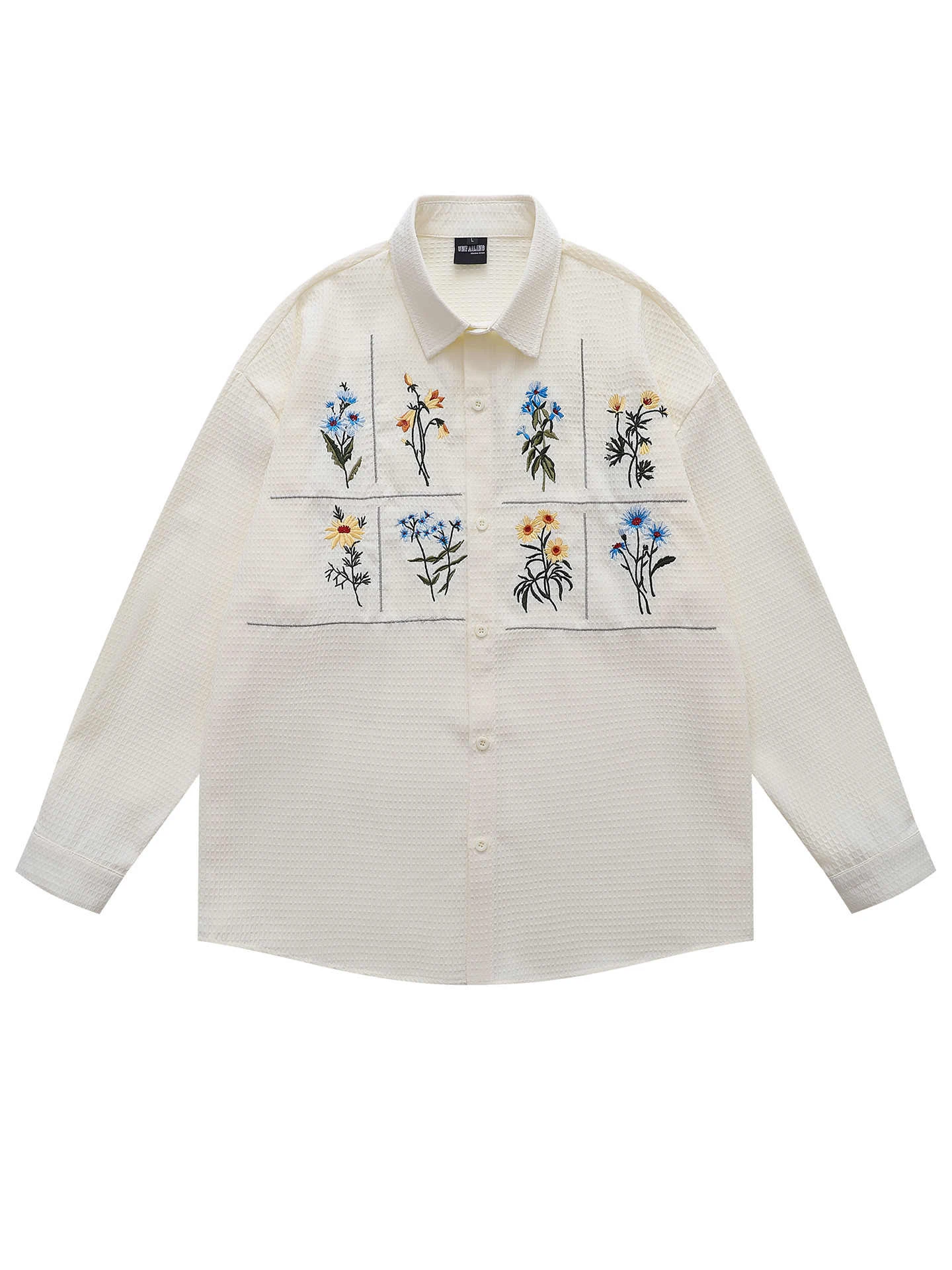 

Spring Autumn Trendy American Floral Embroidery Long Sleeve Loose Design Men's Shirt Casual Style Breathable Comfortable Cott...