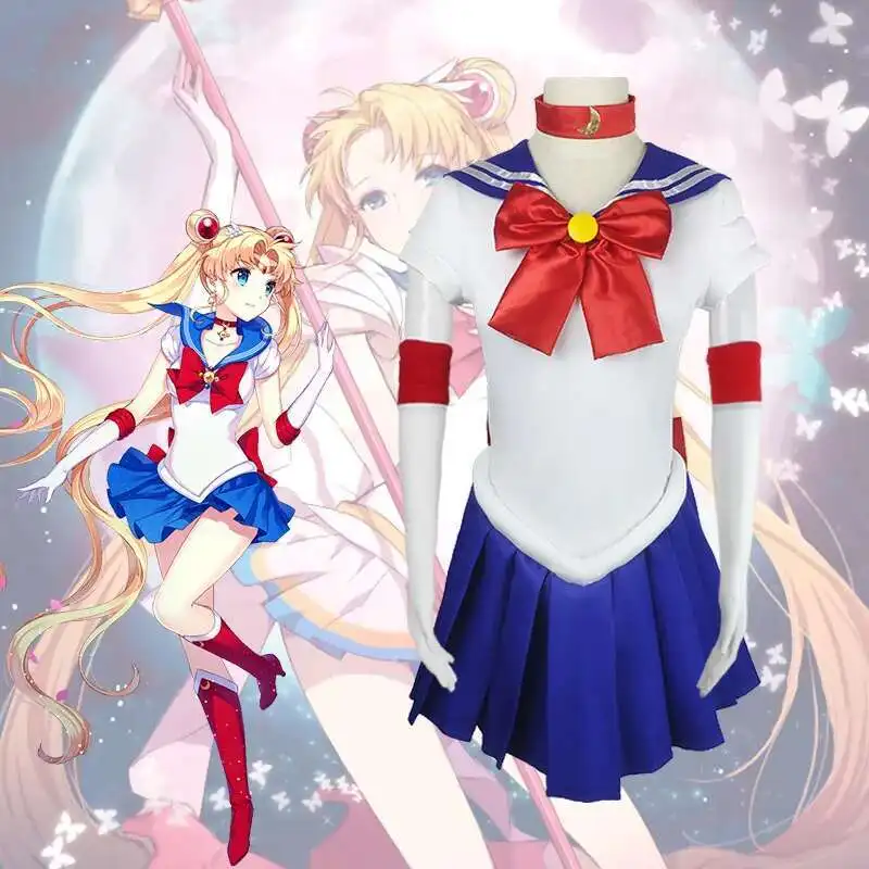 

Anime Sailor Cos Tsukino Usagi Hino Rei Mizuno Ami Kino Makoto Cosplay Costume Halloween Carnival Party Adult Dress for Women