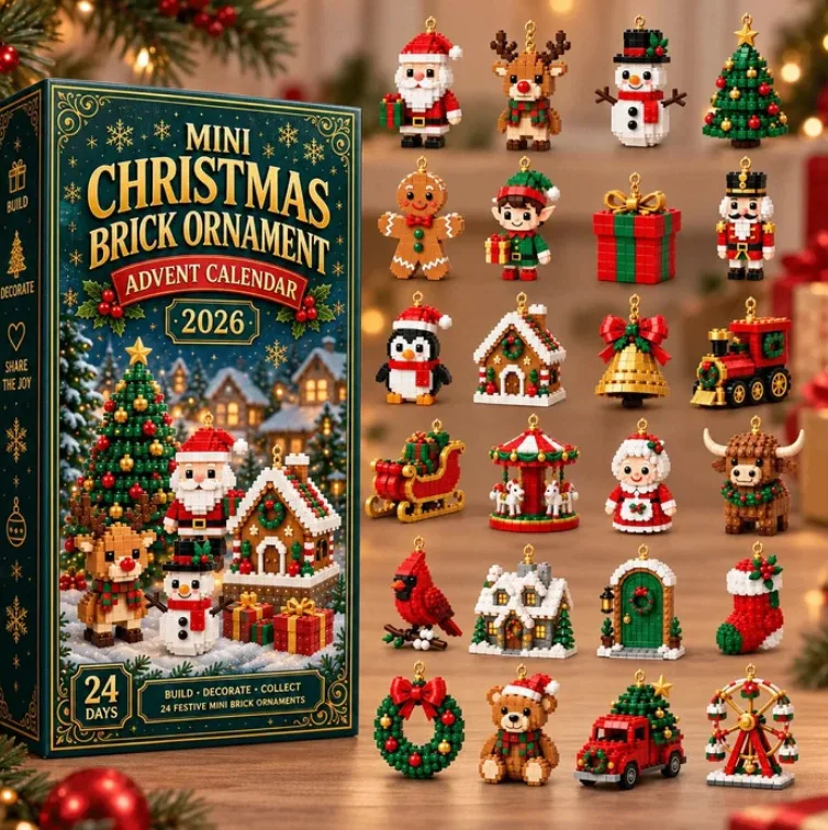 24-Day Mini Christmas Brick Ornament Advent Calendar,Acrylic Bricks Hanging Figurine Xmas Tree Decor Gift, Holiday Countdown