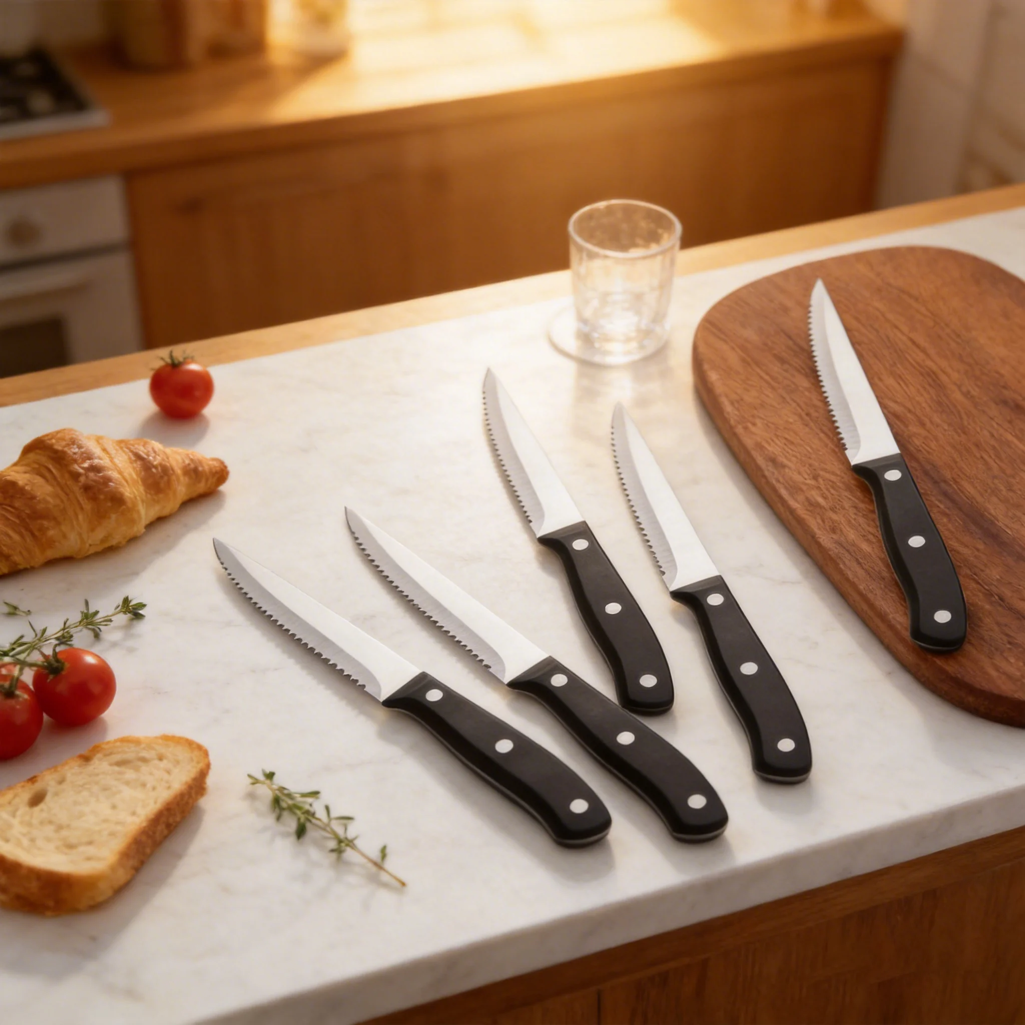 Stainless steel serrated steak knife set (1/2/4/6/8 pieces) with riveted handle - kitchen knife set for steaks and cakes