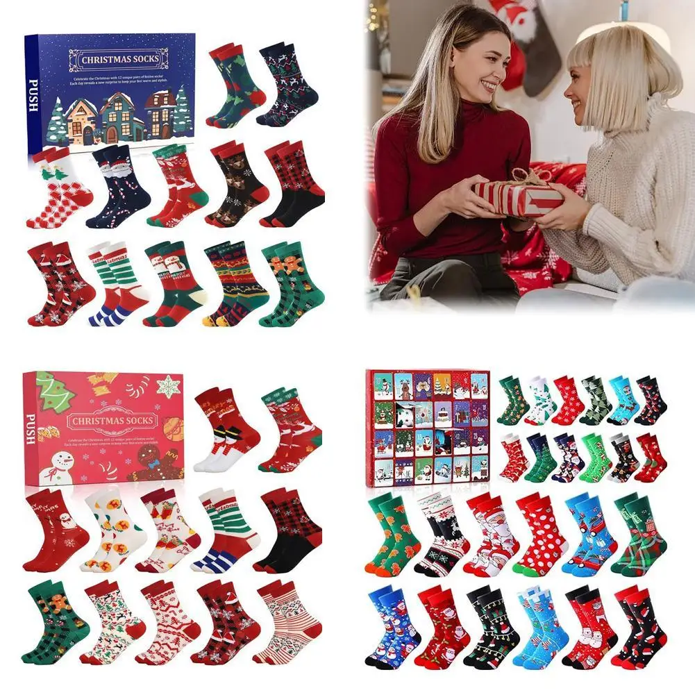 12/24 Days Of Christmas Socks Advent Calendar For Men Advent Calendar 2024 Festive Holiday Countdown With Christmas-Themed K7B9