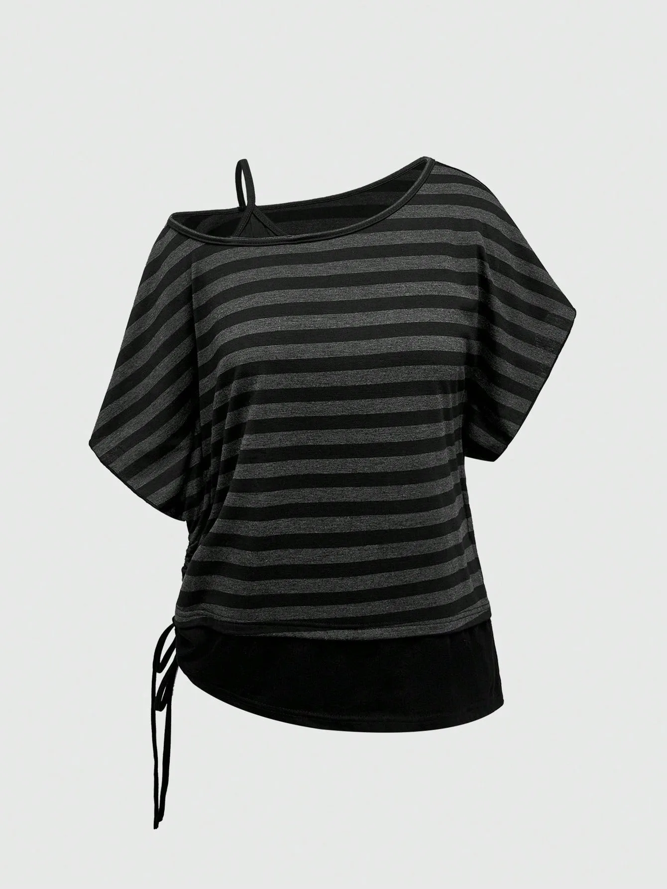 Y2K plus size pure desire spicy girl style one shoulder slanted shoulder short sleeved pleated slimming top women's T-shirt