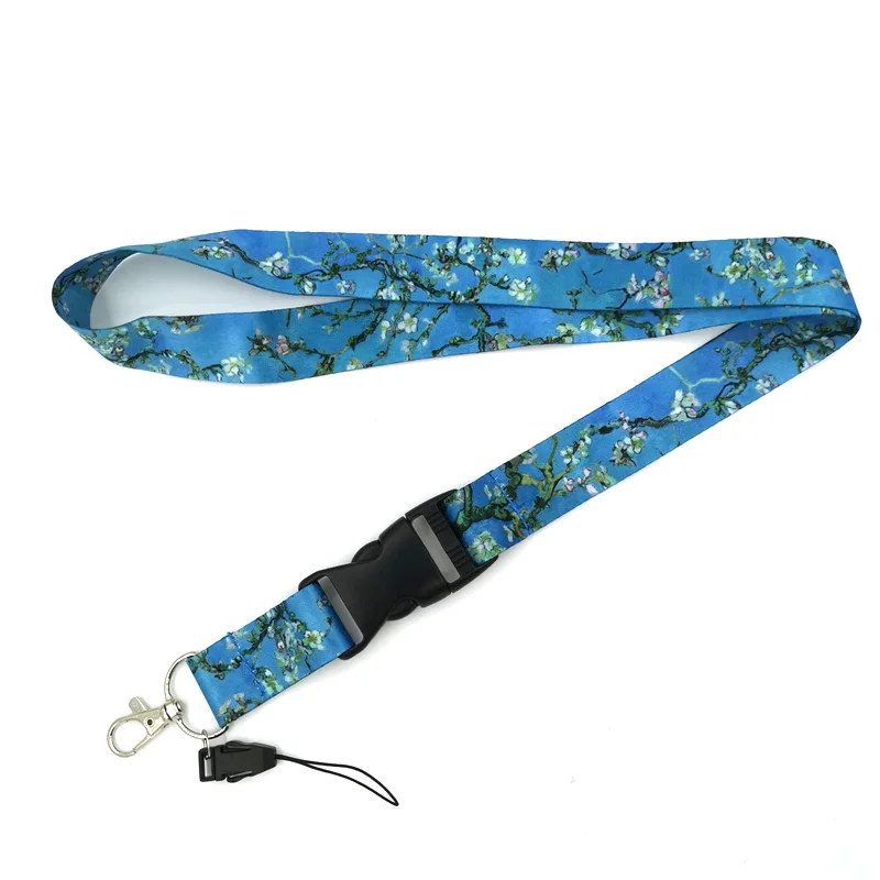 Van gogh Almond Tree Painting Lanyard Credit Card ID Holder Bag Student Women Travel Card Cover Badge Car Keychain Accessories