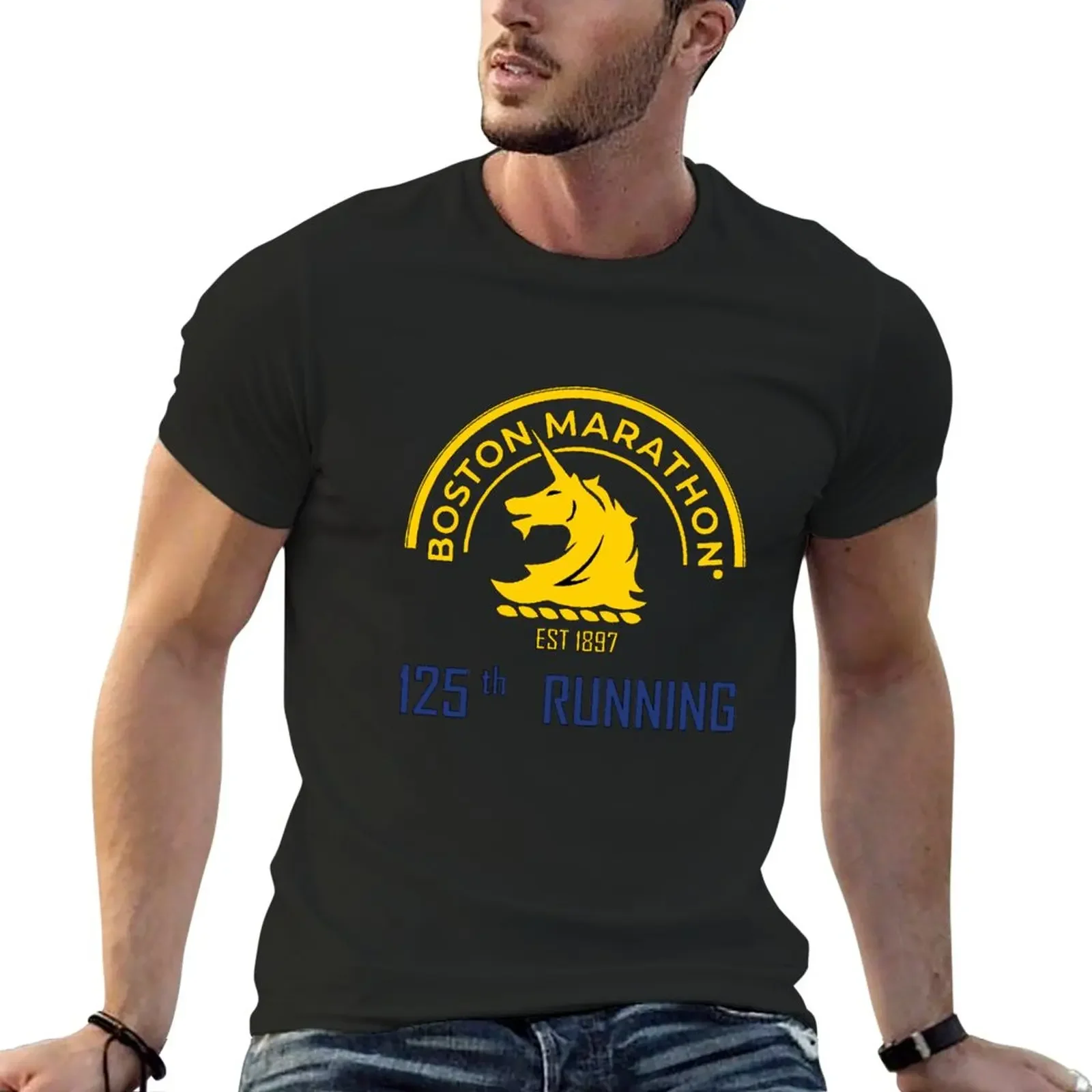 

Boston marathon 125th running T-Shirt kawaii clothes blanks hippie clothes mens funny t shirts