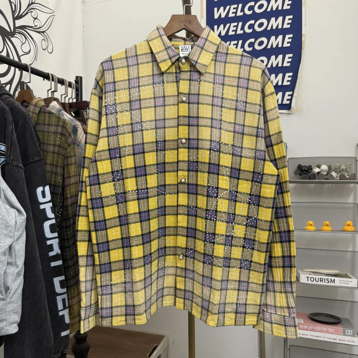 

Valley American Retro High Street Trendy Brand Heat Drill Plaid Casual Long Sve Свободное пальто irt Мужчины Женщины Дети Хлопок...