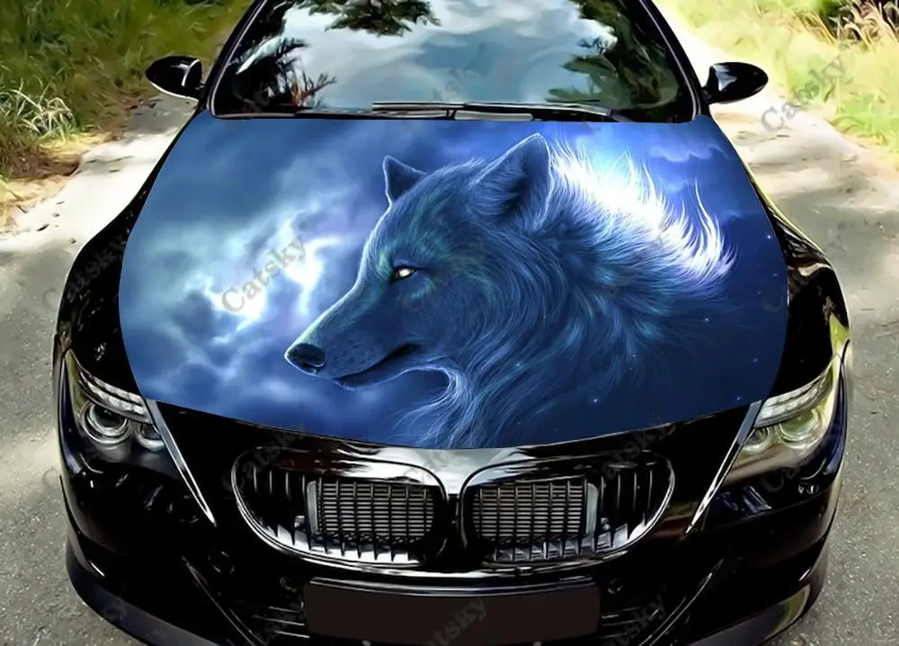 Fantasy White Wolf Animal Print Car Hood Vinyl Stickers Wrap Vinyl Film Engine Cover Decal Sticker on Car Auto Accessories Decor