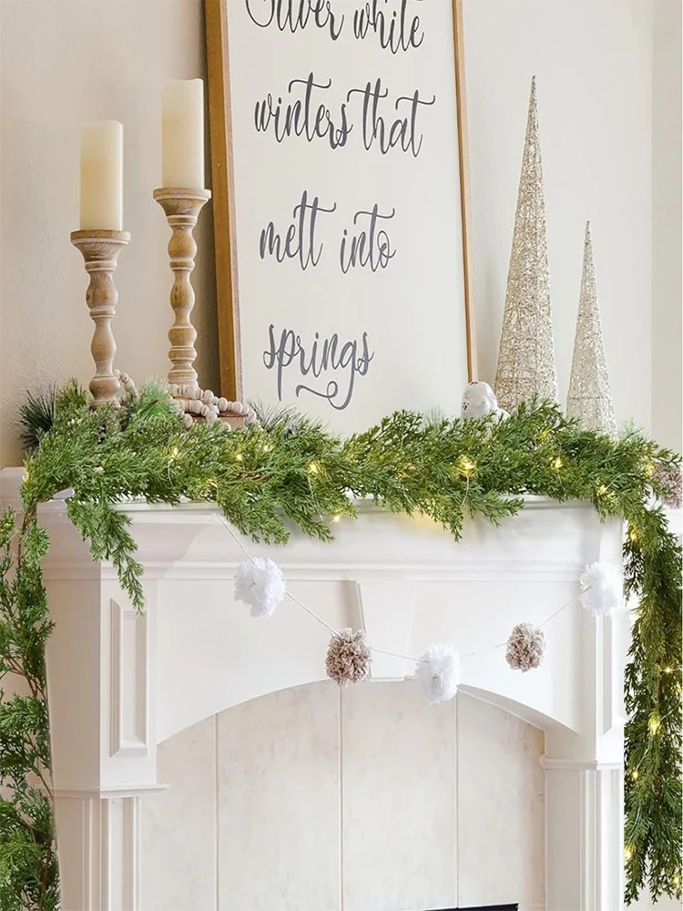 6.2FTArtificial Norfolk Pine Garlands Real Touch Christmas Cypress Greenery Vine for Table Mantle Xmas Home Decoration