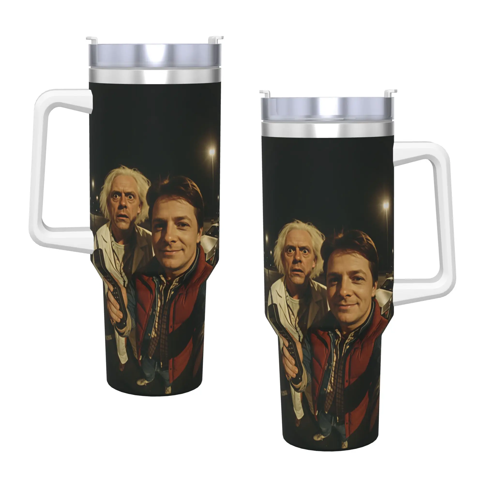 Back To The Future Stainless Steel Tumbler Thermal Cups With Straws and Lid Large Capacity Mugs Cup Cold Drink Water Bottle